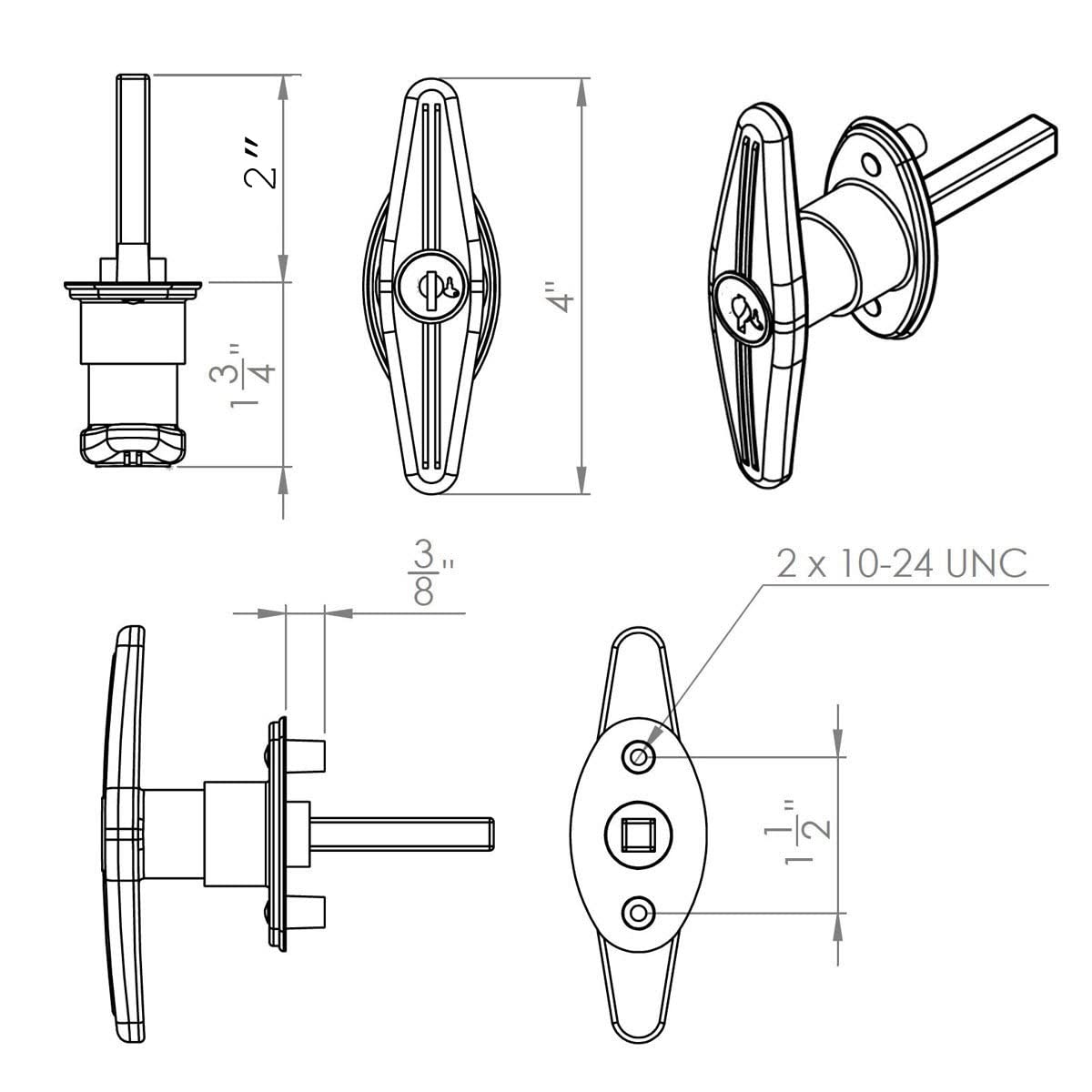 Gordon Glass Truck Cap Locking T-Handle - Clockwise