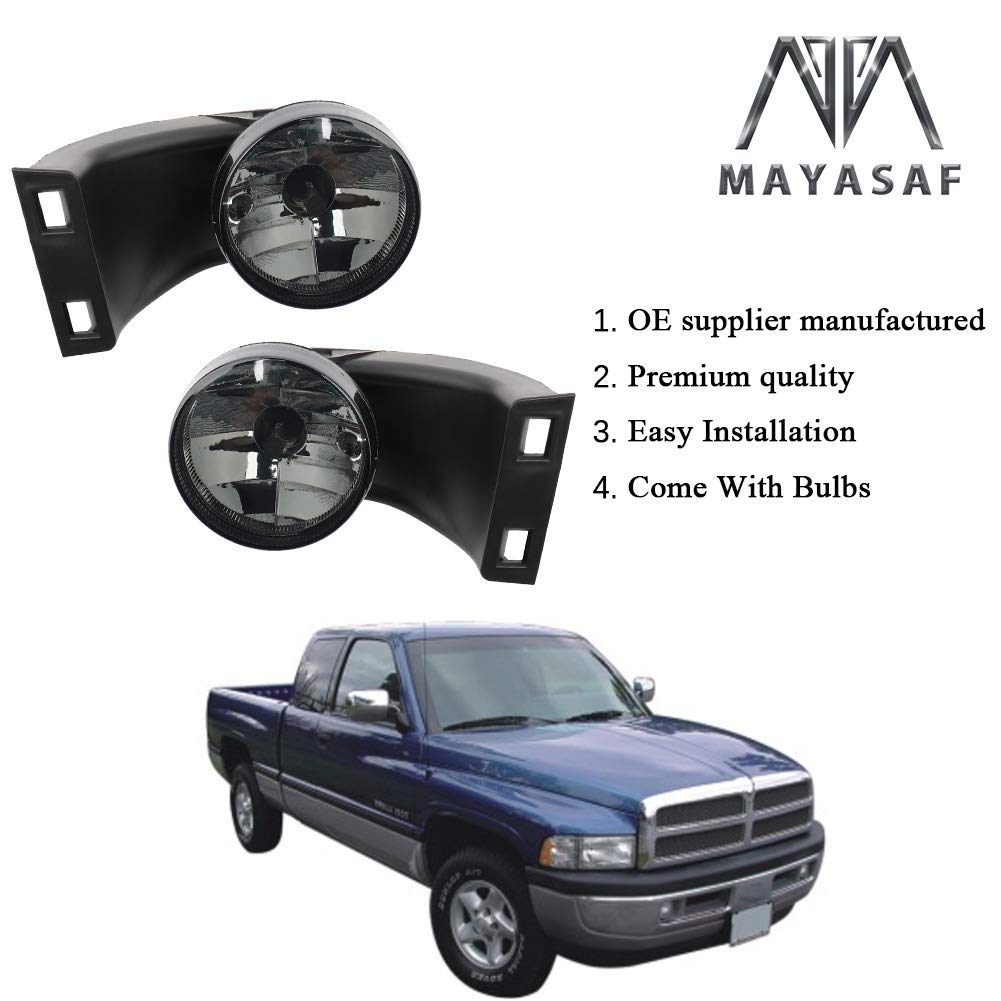 MAYASAF Smoked Lens Fog Light Assembly for 1994-2001 RAM 1500, 1994-2002 RAM 2500/3500 - Replacement Fog Lamp
