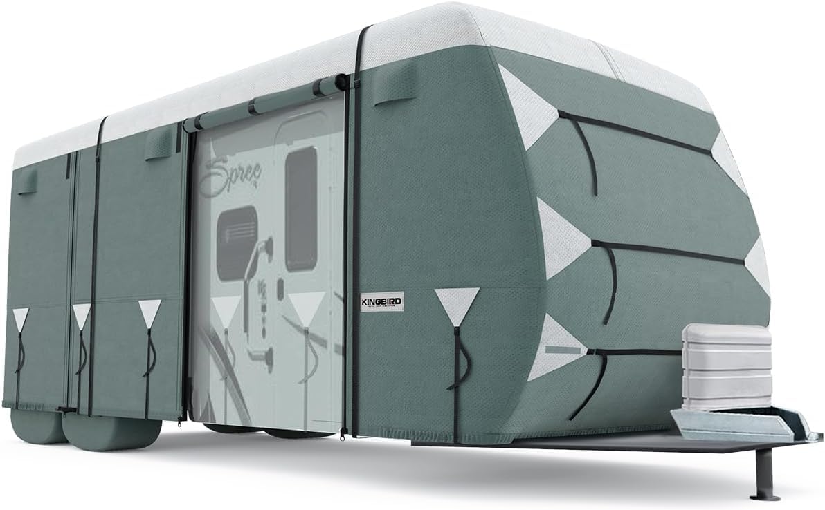 King Bird Upgraded Travel Trailer Rv Cover, Heavy Duty 5 Layers Anti-Uv Top Panel, Durable Camper Cover, Fits 19.8'- 21.8' Motor