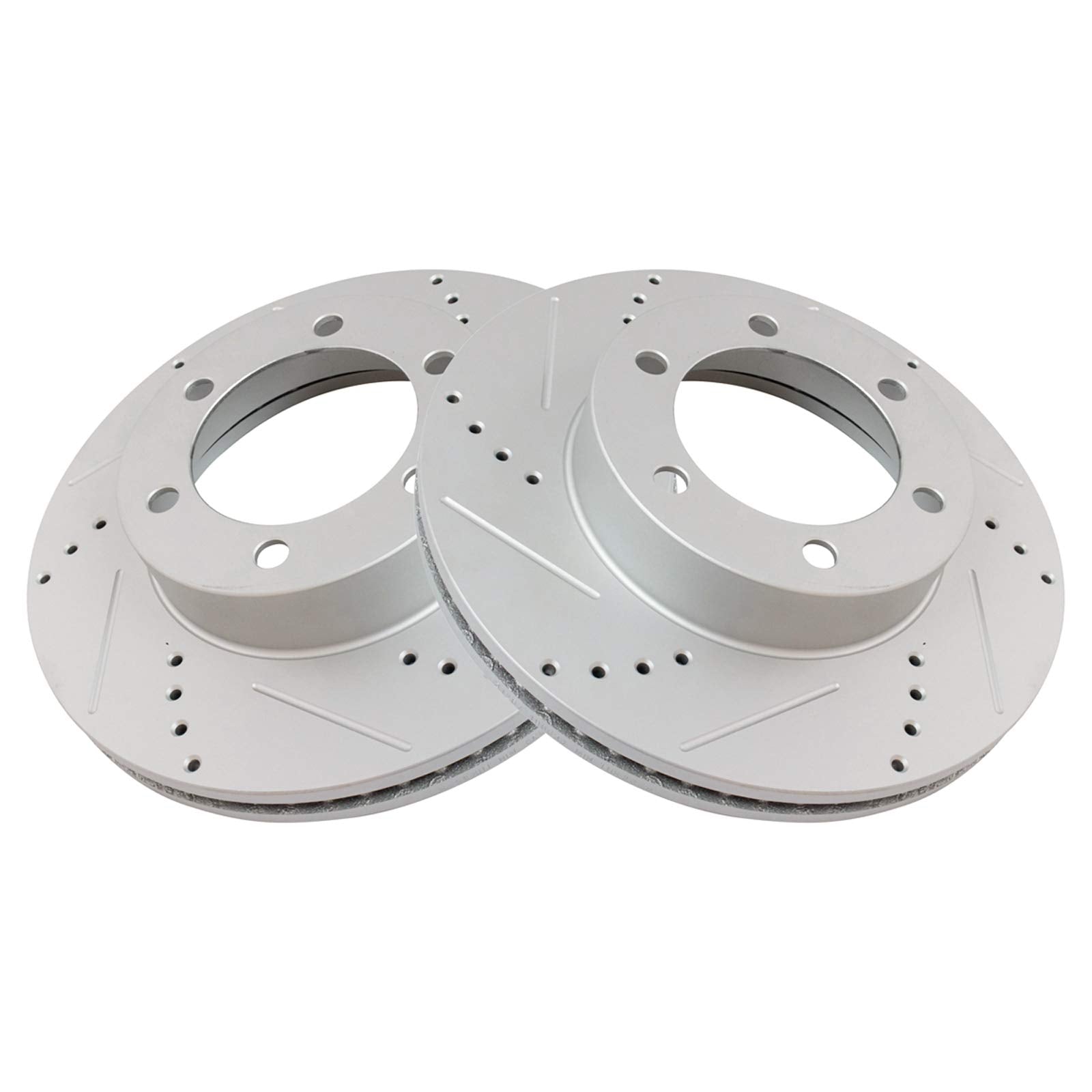 Trq Front Performance Brake Rotors Set Premium G-Coated Cross Drilled & Slotted Compatible With 2001-2007 Toyota Sequoia 2000-20