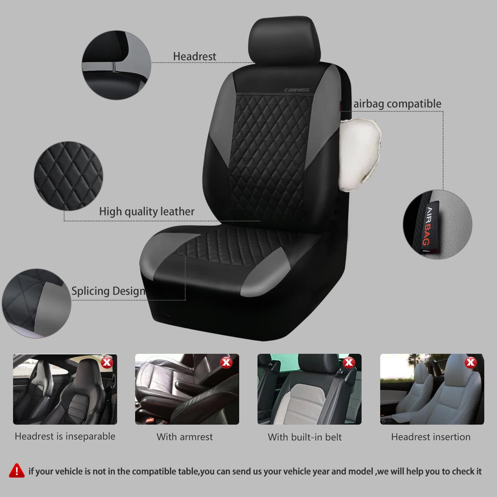 Car Pass Quilting Leather Seat Covers Full Set,Universal Waterproof Deluxe Pu Premium Car Seat Cover With 5Mm Composite Sponge I