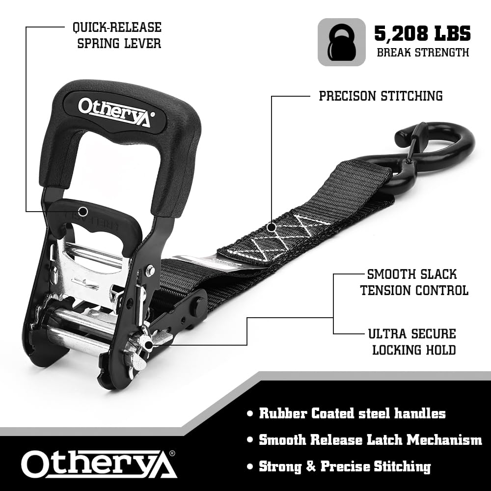 Otherya Tie Down Strap Ratchet Tie Down Straps - 1.6'' X 8 Ft 5208 Lb Break Strength - Cargo Straps For Securing Motorcycle, Kay