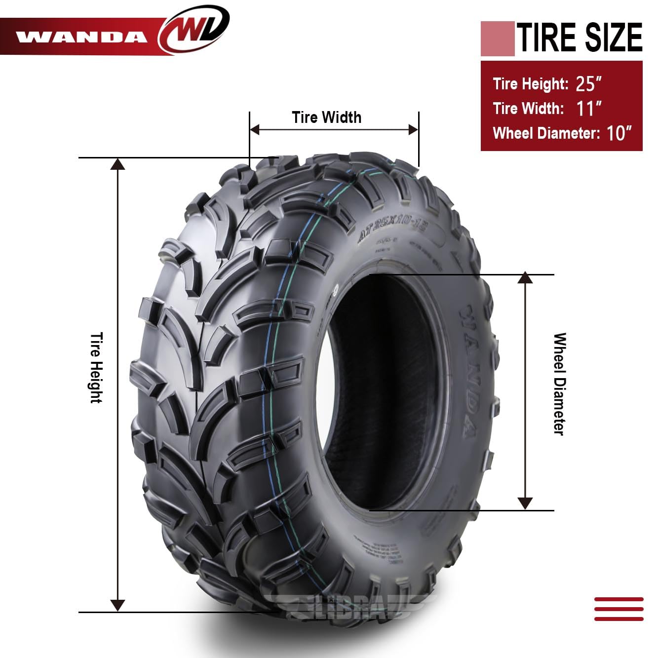 Wanda Utv Atv Tires 25X11-10 25X11X10 275/65-10 /6Pr Lit Mud P373 Set 2-10428