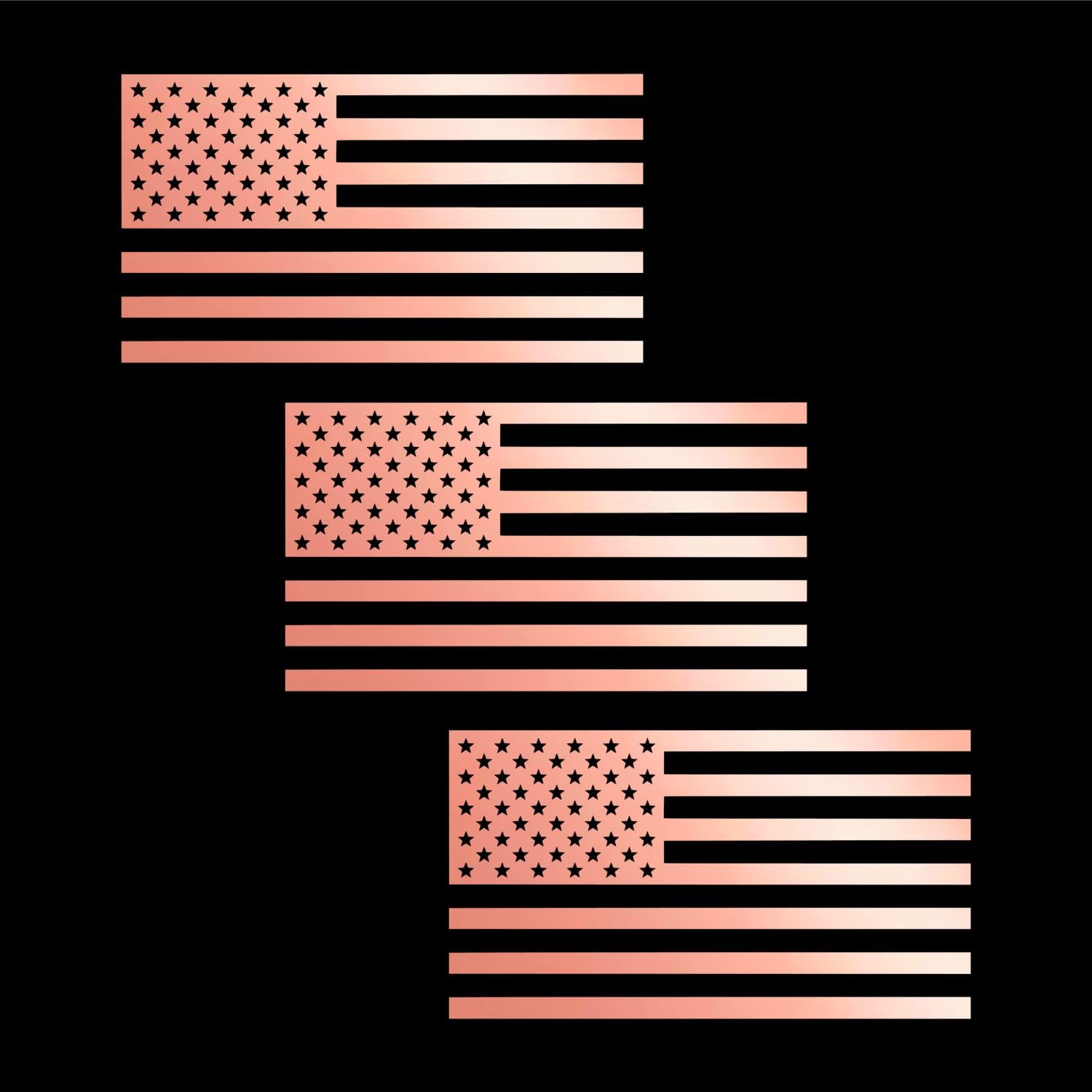 American Us Flag [Pick Color/Size] Vinyl Decal Sticker For Laptop/Car/Truck/Window/Bumper (5In X 2.8In [3-Pack], Metallic Rose G
