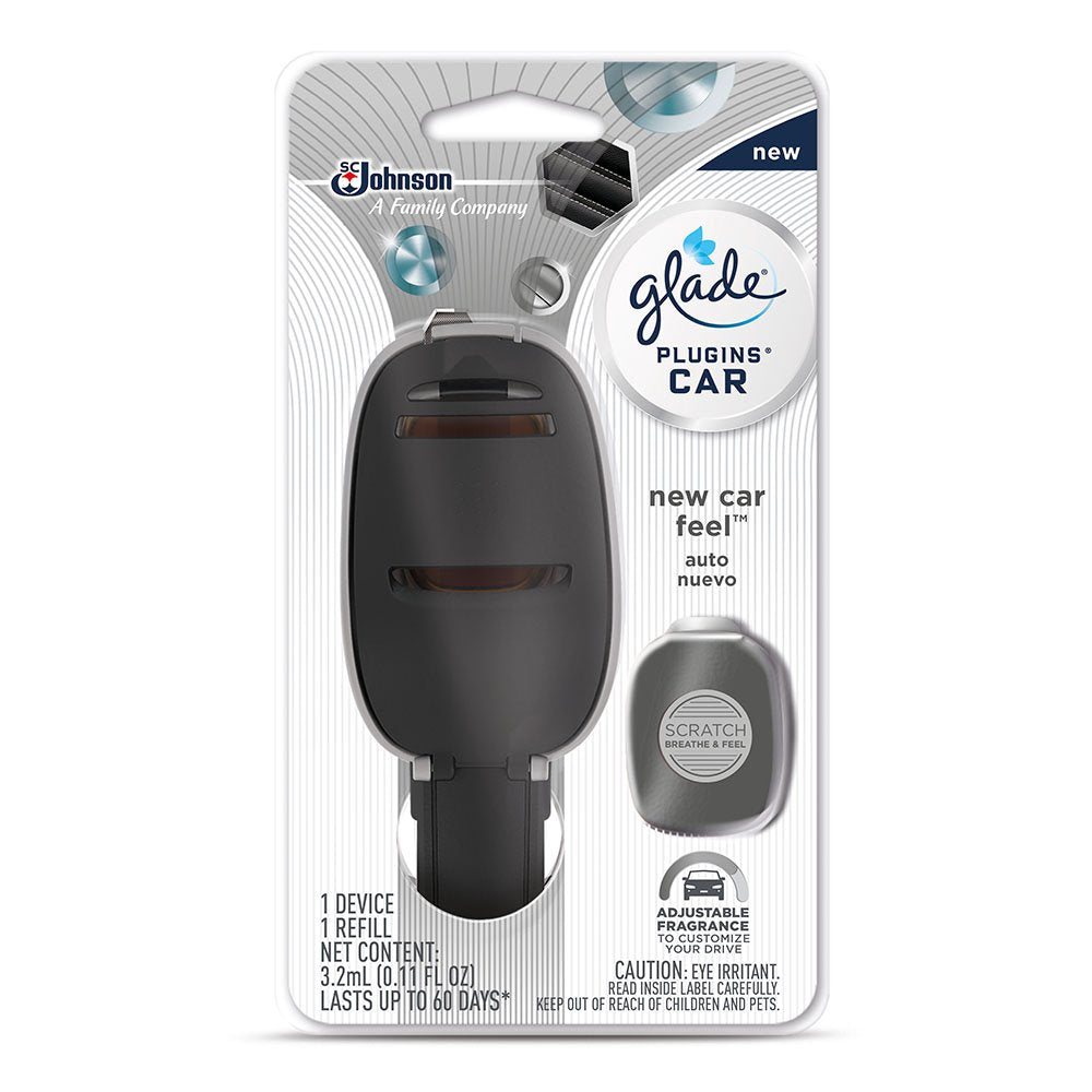Glade Plugins Car Air Freshener Starter Kit, New Car Feel, 0.11 Fl Oz