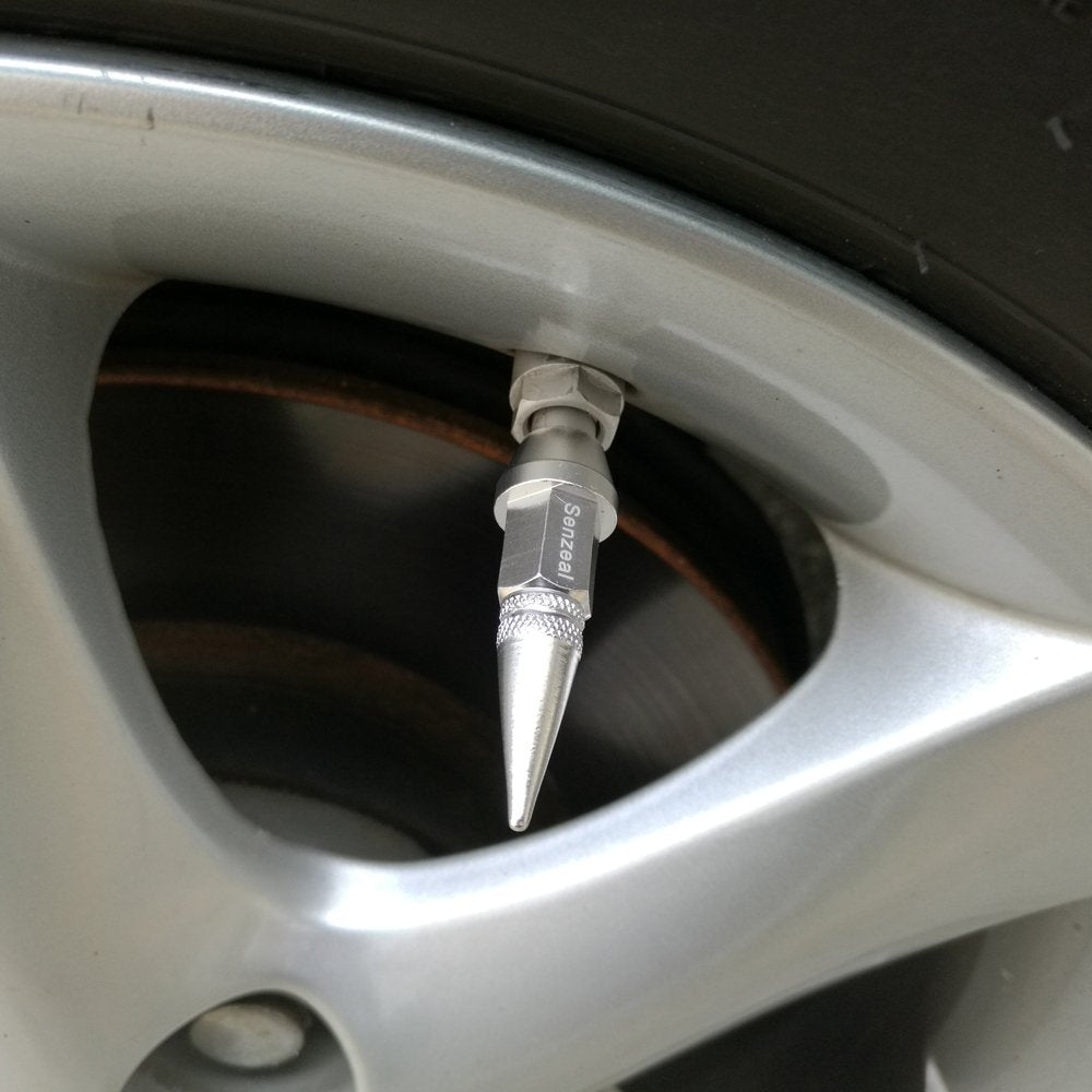 Senzeal 4X Long Impale Spike Style Polished Aluminum Air Valve Caps Silver