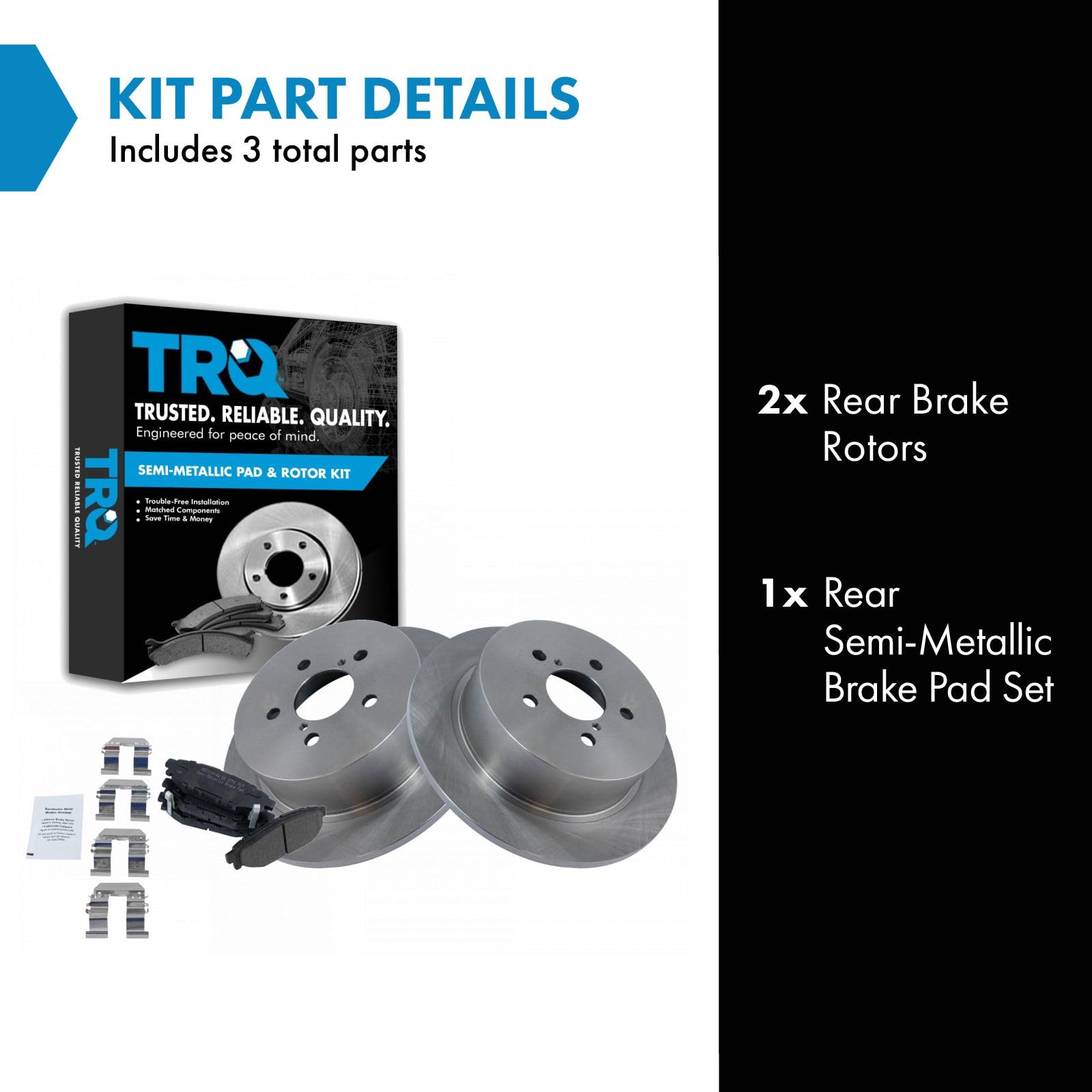 Trq Rear Brake Pad & Rotor Kit Brake Pads Brake Rotor Semi-Metallic Compatible With 2005-2009 Subaru Legacy Outback