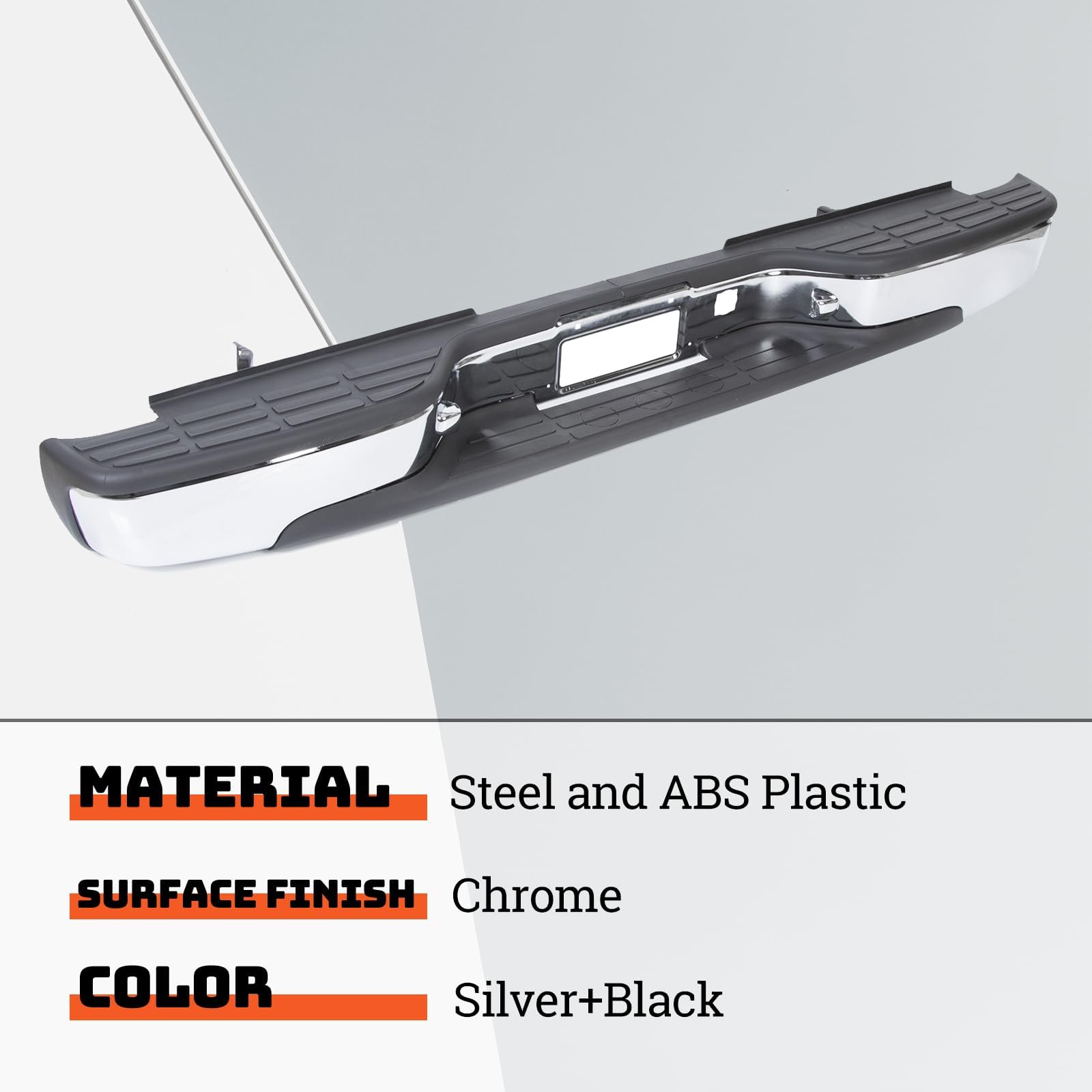 ECOTRIC Rear Step Bumper Bar Chrome for 1999-2006 Chevy Silverado/GMC Sierra 1500/2500, Model AT-82, with Pad & License Plate Lights