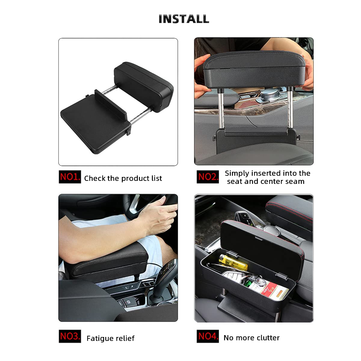 AOWIS Car Console Armrest Box Arm Rest Height Adjustable Comfort Elbow Pad Universal (Grey)