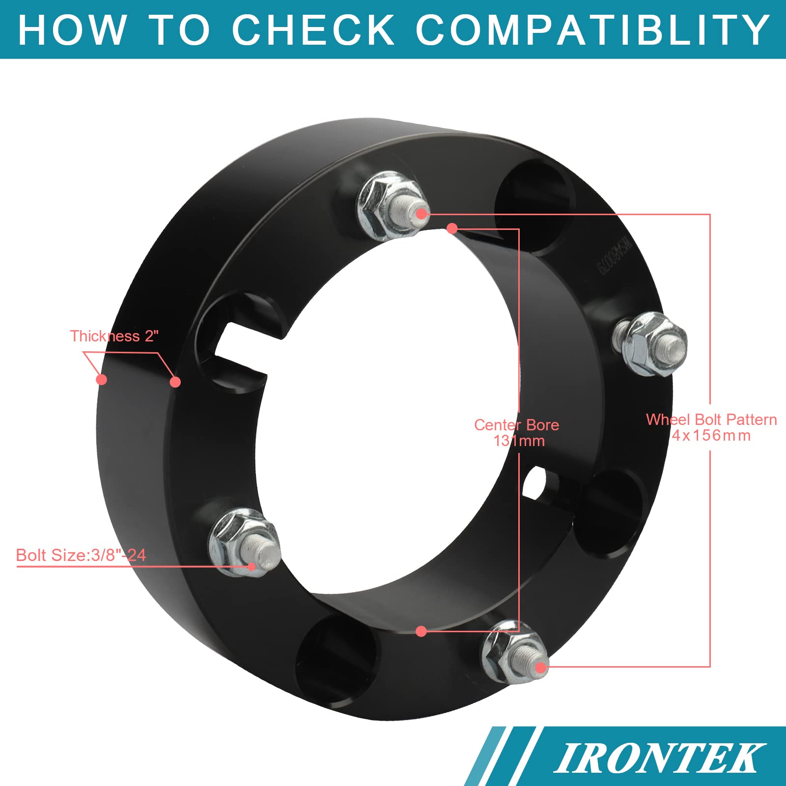 IRONTEK 4x156mm ATV Wheel Spacers 2''(50mm) Thickness with 3/8''-24 Studs 131mm Hub Bore Fit for Polaris Sportsman Ranger RZR 57