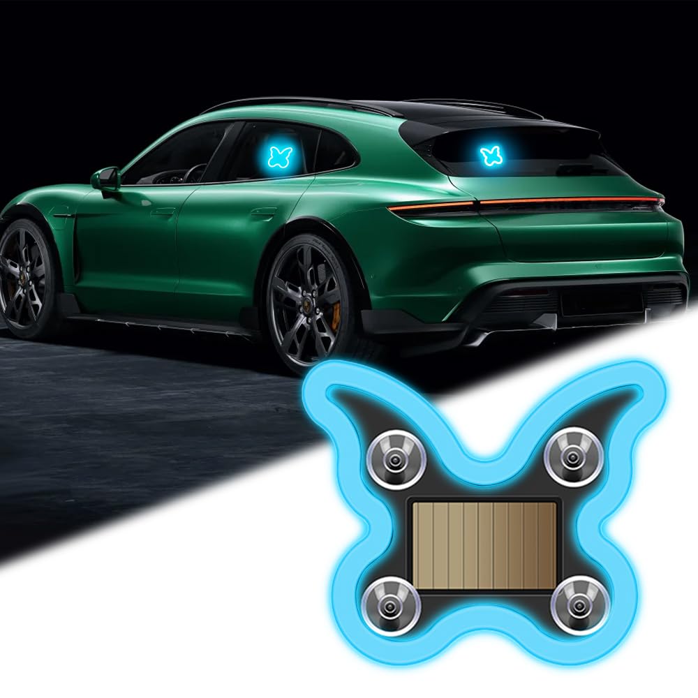 NHHEO Car LED Interior Light, 6 Modes Butterfly Ice Blue Ambient Light Solar-Powered&USB Charging LED Neon Light for Car Window 
