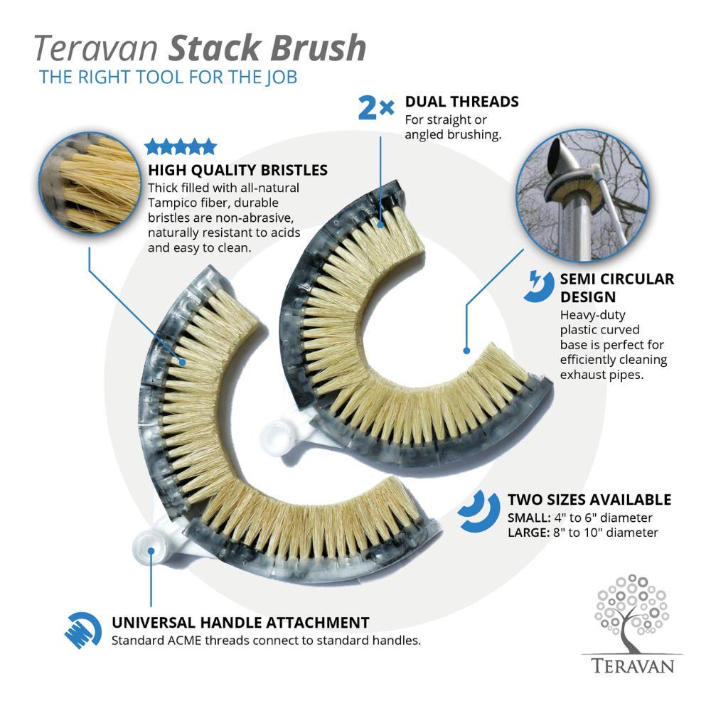 Teravan Wash Brush for Truck Exhaust Stack Pipes, 4"-6" Diameter, Natural Tampico Fiber, Model 201-Stack