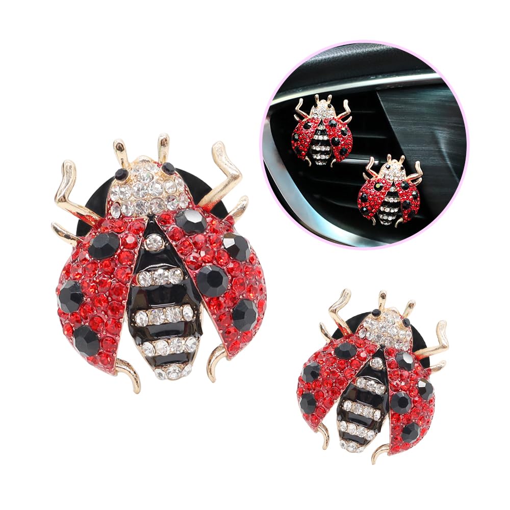 ORIESSE Ladybug Car Accessories,2pcs Red Bling Lady bug Air Vent Clips Car Air Freshener,Cute Dashboard Decorations Gift for Wom