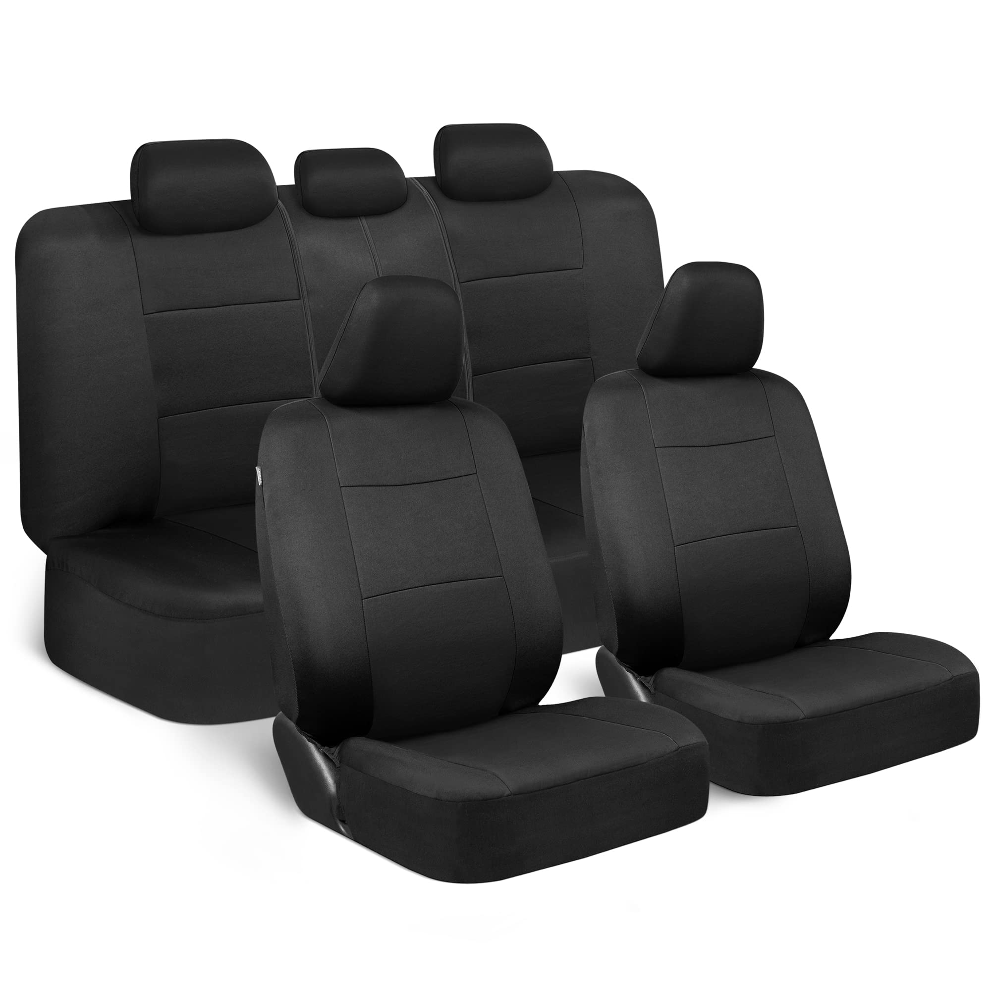 Bdk Polypro Car Seat Covers Full Set In Solid Black, Front And Rear Split Bench Seat Covers For Cars, Easy To Install Car Seat Cover Set, Car Accessories For Auto Trucks Van Suv - Solid Black