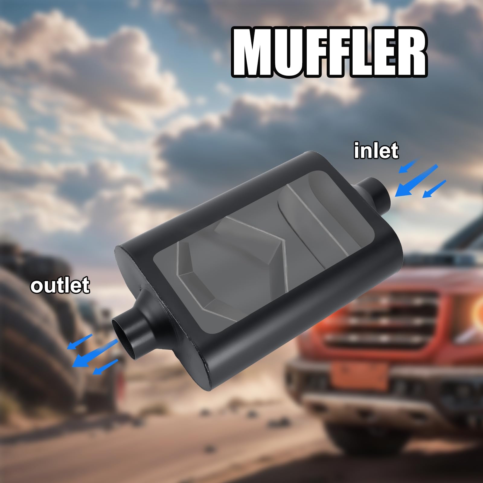 Floshine Universal Mufflers Dual Chamber 2.25'' Inlet (Id) 2.25'' Outlet (Id) Overall 17'' Performance Automotive Muffler Exhaus