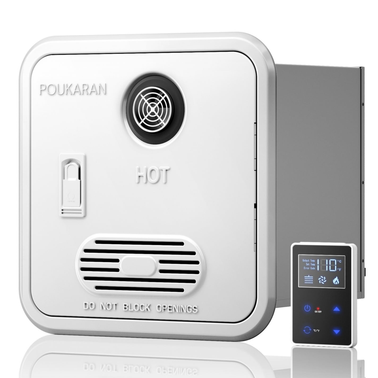 Poukaran 65,000 BTU RV Tankless Water Heater, High Altitude Available, DC 12V CSA Certificated, with 15x15 inch White Door, On D