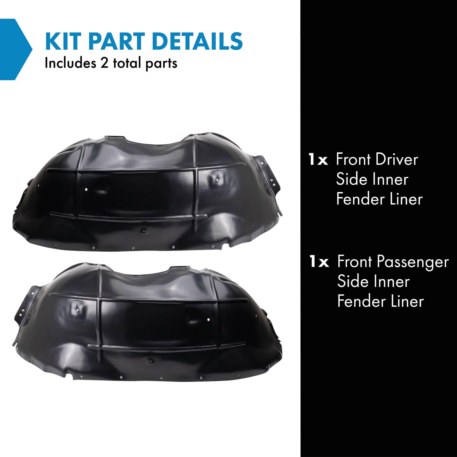 TRQ Front Inner Fender Liner Set for 2015-2020 Cadillac Escalade & ESV, Model BDA14996, Durable Protection