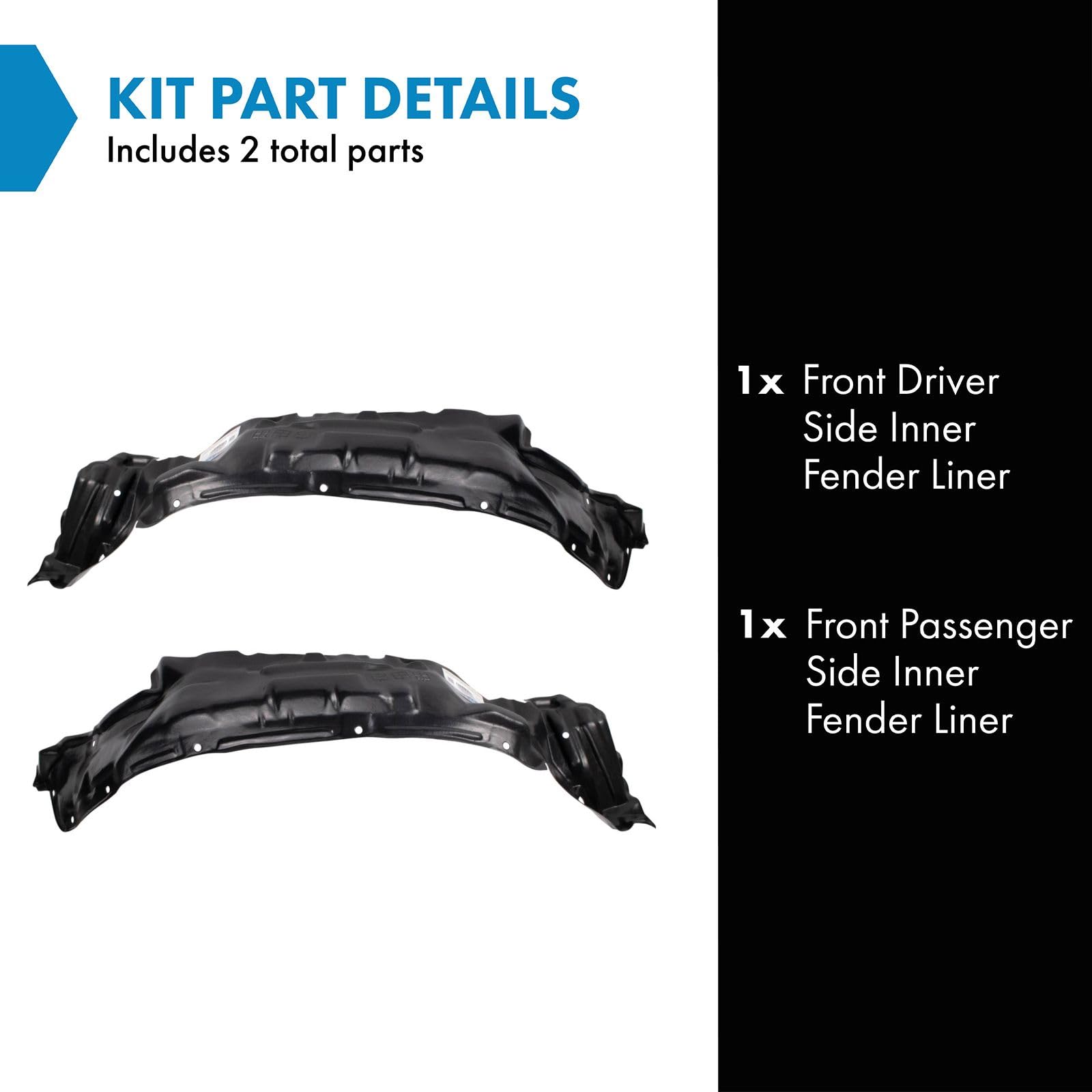 Trq Front Inner Fender Liner Set Compatible With 1993-1995 Toyota Pickup To1250102 To1251105