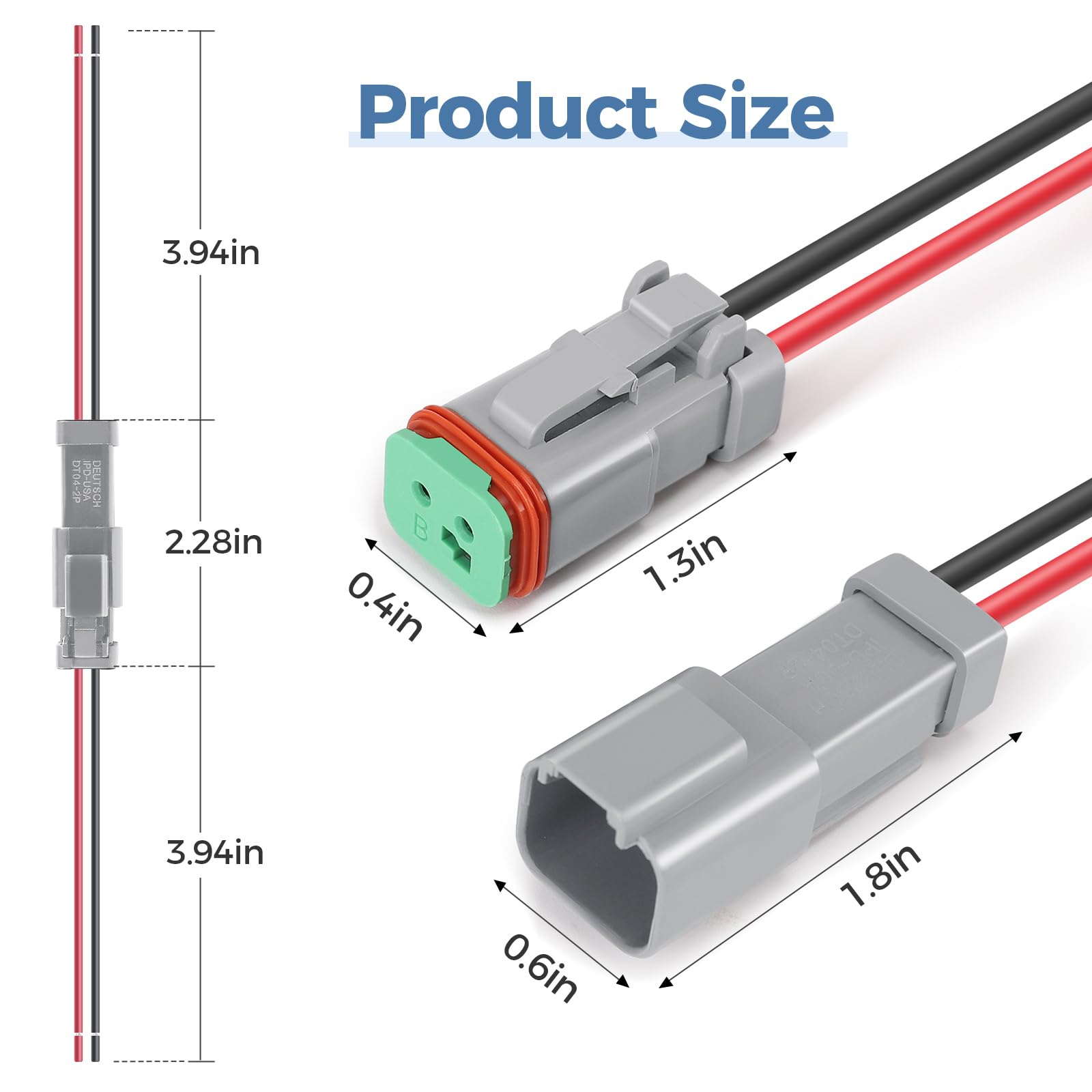 2 Kit Deutsch DT 2 pin Grey Male Female Wiring Harness Deutsch Pigtail 2 Wire Way Waterproof Automotive Electrical Connector 16