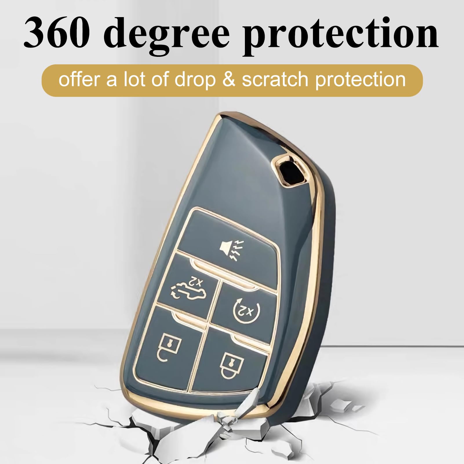 For Chevy Gmc Key Fob Cover With Keychain, For 2022 2023 2024 Chevrolet Silverado 1500 Gmc Sierra 1500 2500Hd 3500Hd Buick Envis