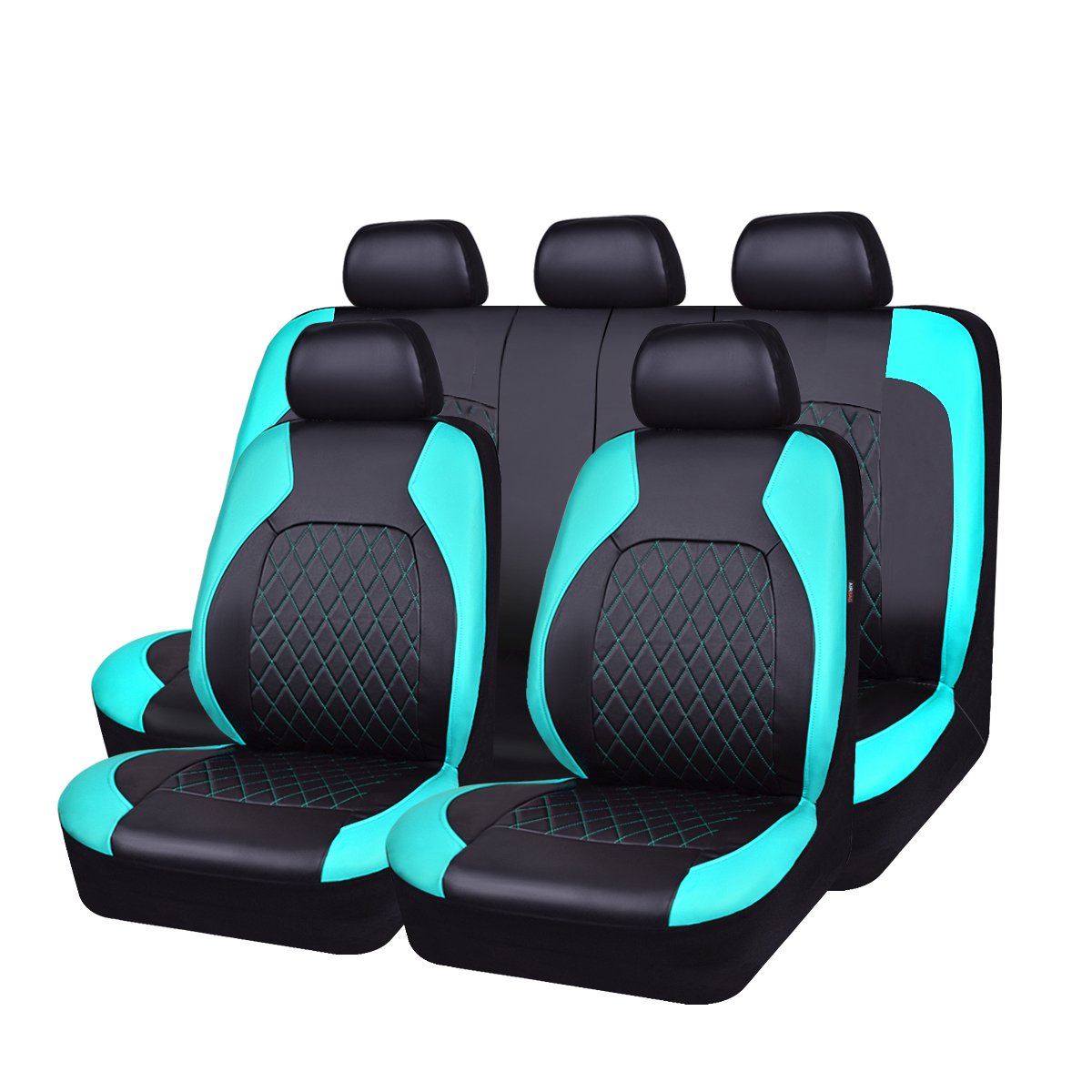 Horse Kingdom Universal Faux Leather Car Seat Covers Full Set, Airbag Compatible, Breathable, Fit For Cars, Trucks, Suv (Black And Mint)