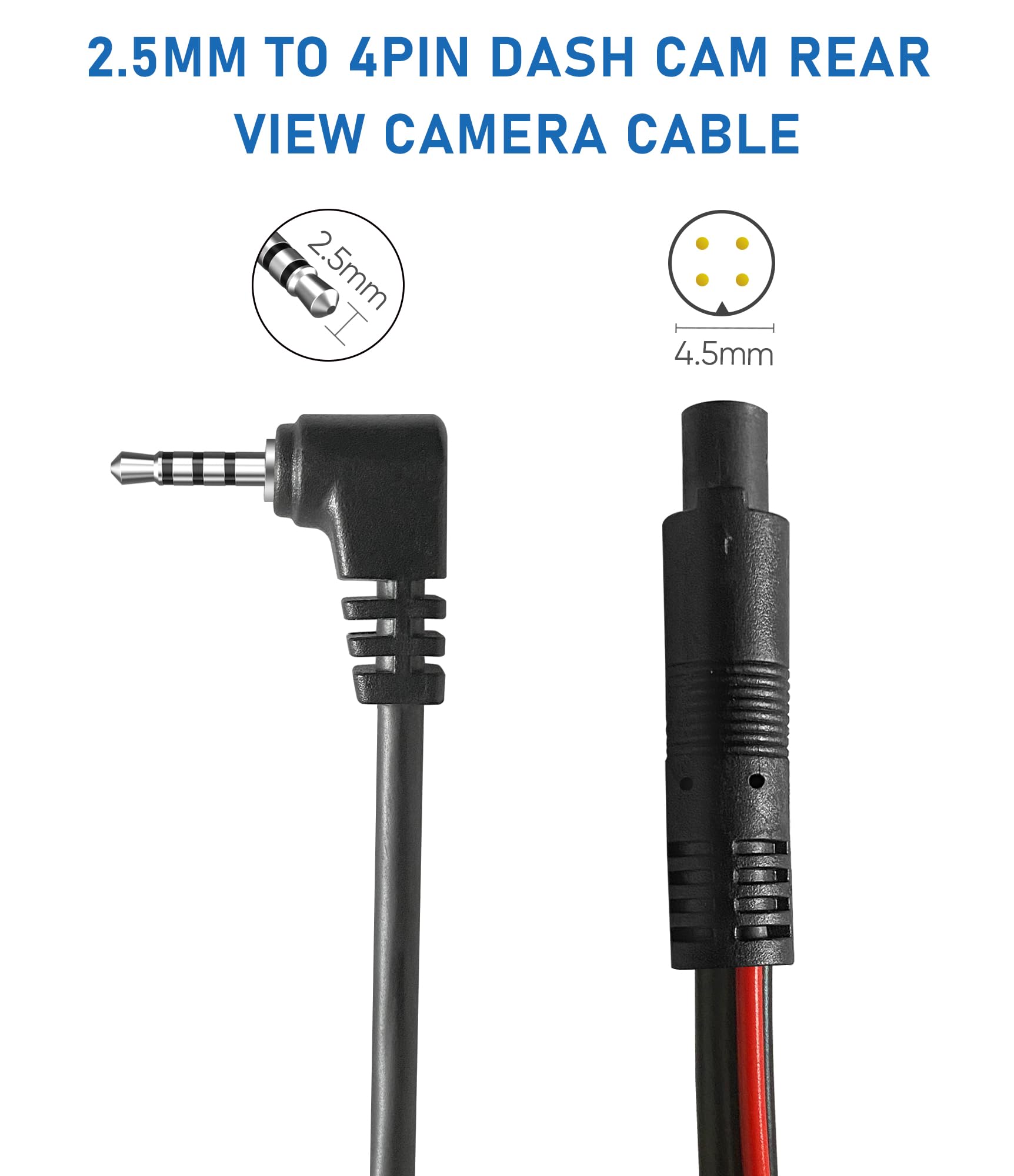 Yqmajim Dash Cam Rear View Camera Cable,(25Ft 4P) Pure Copper Thicker Shield 2.5Mm To 4Pin Mirror Dash Cam Rear Camera Extension
