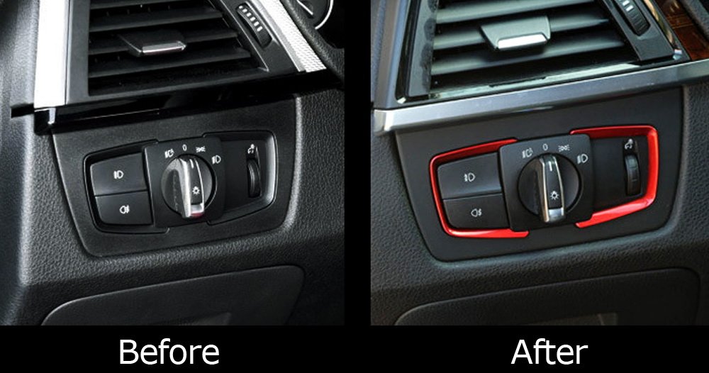 Ijdmtoy 2Pc Red Light Switch Surrounding Decorative Trims Compatible With Bmw 2 3 4 Series X5 X6 (F22 F30 F31 F32 F33 F15 F16)