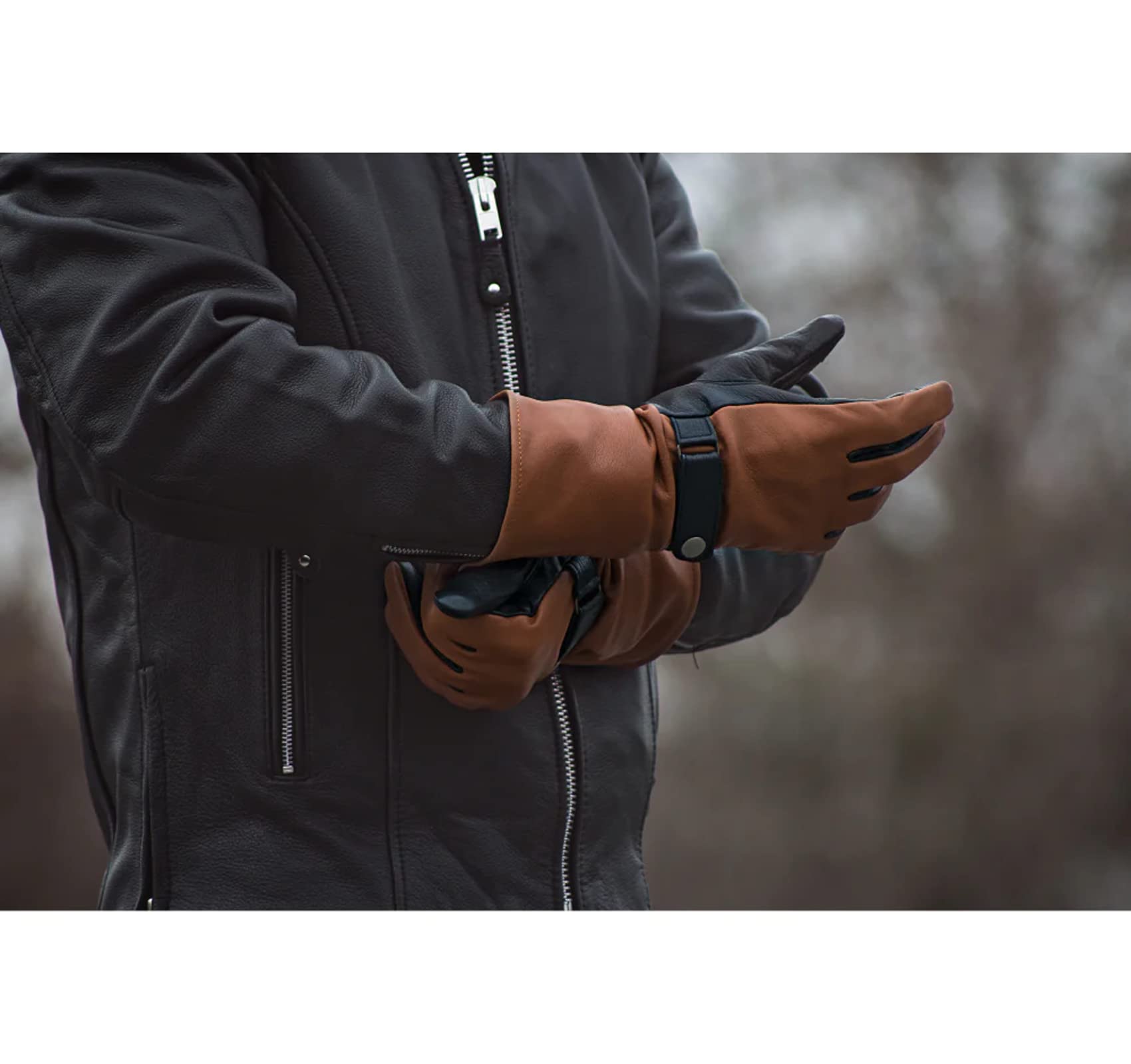 First Mfg Co - Phenom - Men'S Motorcycle Biker Riding Black Whiskey Leather Gloves - Medium - Touch Screen Support Windproof