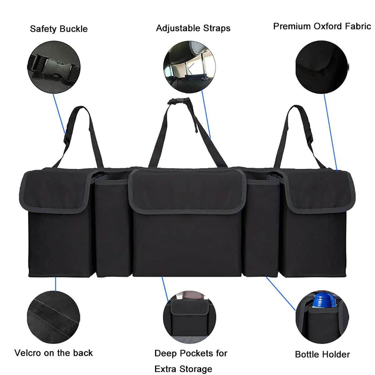 Aophy Car Trunk Organizer, Backseat Hanging Organizer With 5 Pockets, Waterproof Collapsible Cargo Storage Bag, Car Interior Accessories Car Seat Organizer For Suv, Truck, Mpv