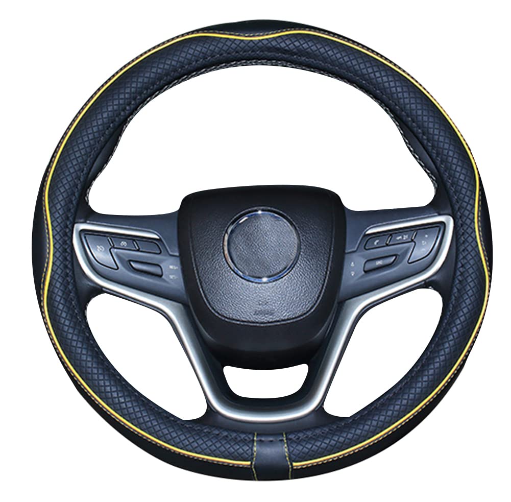 Mayco Bell Universal Standard Size Steering Wheel Cover Anti-Slip,Safety,Soft,Breathable,Durable,Full Surround,Comfortable Grip Microfiber Leather (14.5-15 Inch,Black Yellow)
