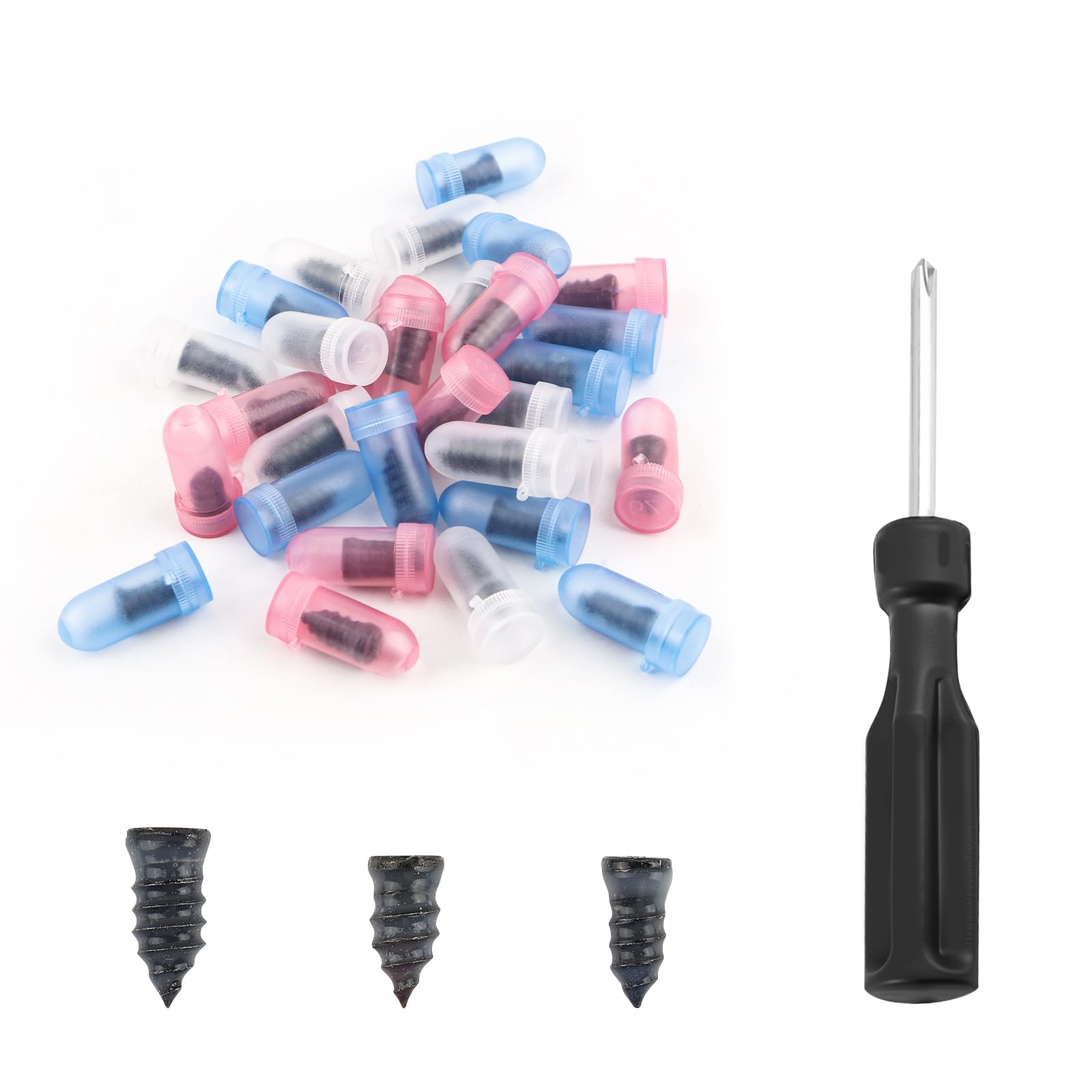 Figpade Pack of 30 Tire Repair Kit with Plugs,Self-Service Tire Repair Plugs with Screwdriver for Tire Puncture Repair,3 Size Sc