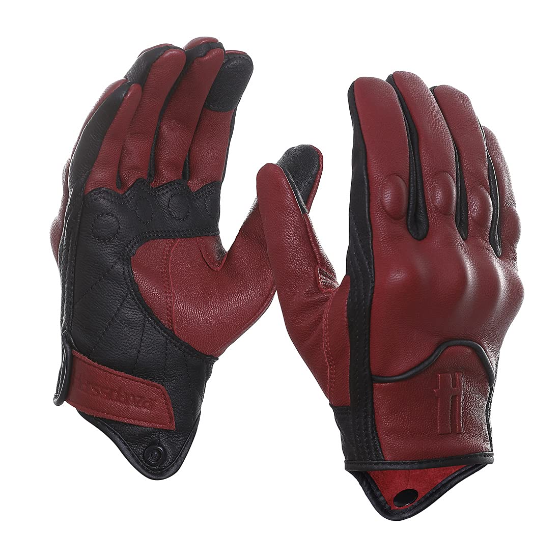 Harssidanzar Motorcycle Gloves For Men,Leather Touch Screen Riding Driving Gloves Gm028Us,Oxblood/Black,Size, L