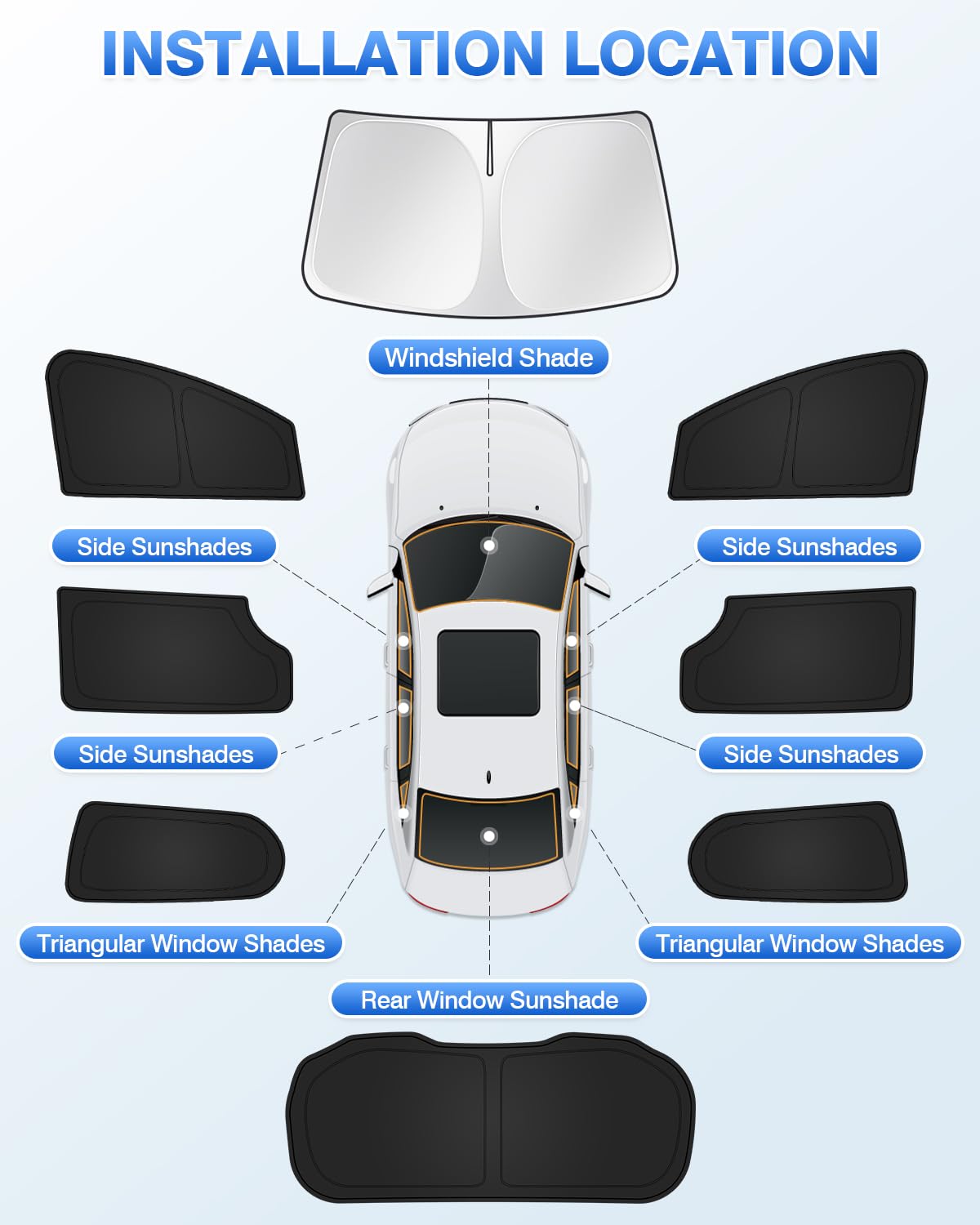 Canvcle Windshield Sun Shades for Chrysler Pacifica 2017-2025, Black, 8PCS, Polyester, Privacy Protection, Cool Vehicle Interior
