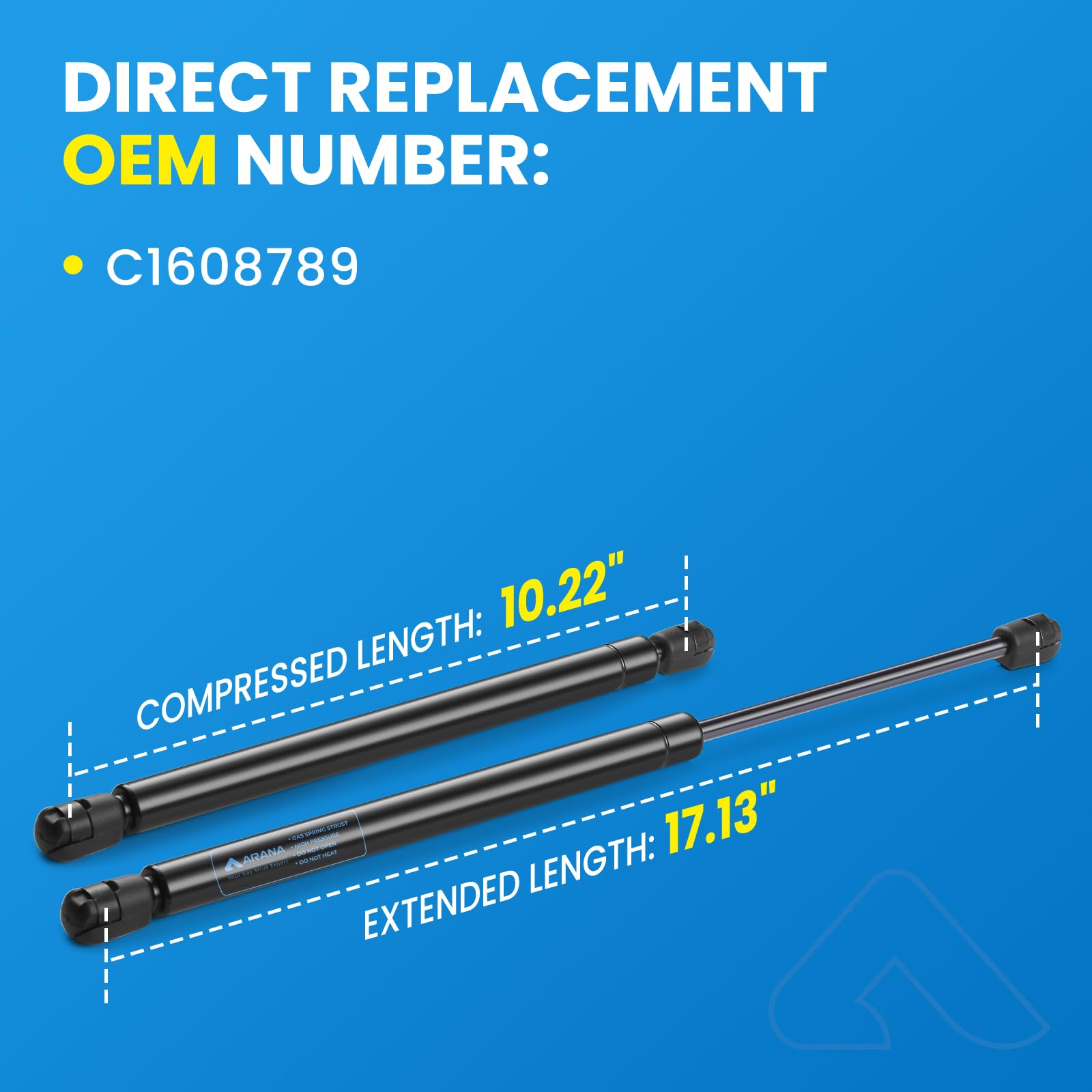 Arana C1608789 17 Inch 80 Lb Gas Struts Spring Shocks C16-08789 17 '' 80Lb Lift Support For Camper Shell Motorhome Basement Boat