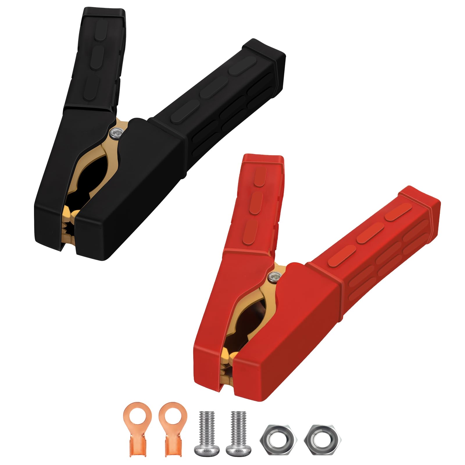 Jumper Cable Clamps 1 Pair, Battery Clamps Pure Copper, Battery Charger Clamps 4 Inch, Jumper Cable Ends Heavy Duty With Insulat