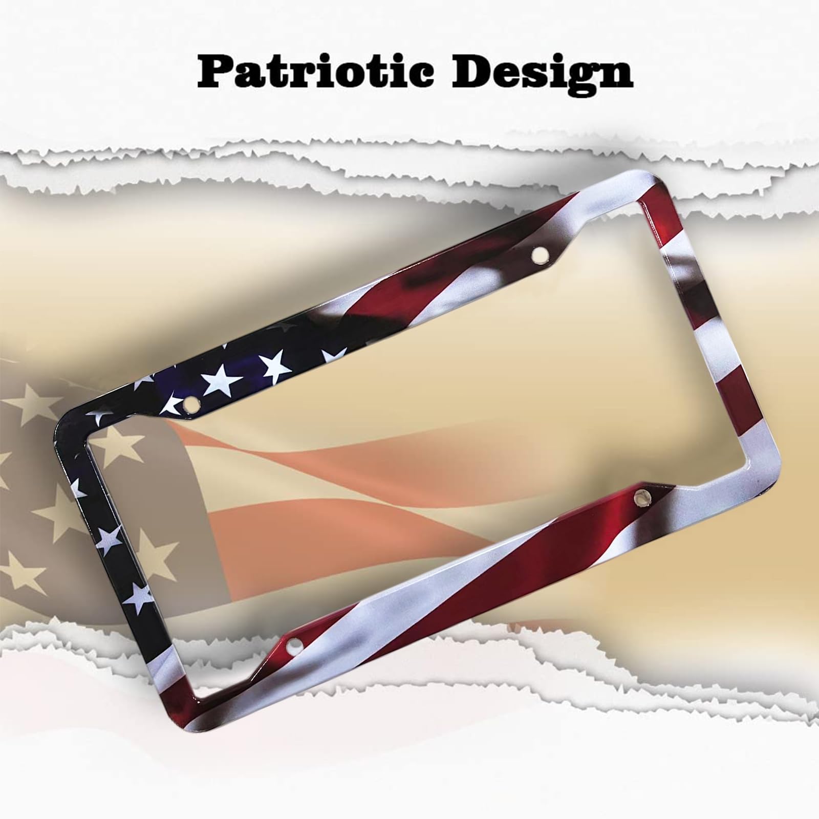 American Flag License Plate Frame Holder - 2 Pack Universal Aluminum Matte Stripe Us Flag Gloss Patriotic Car Plate Frame Covers