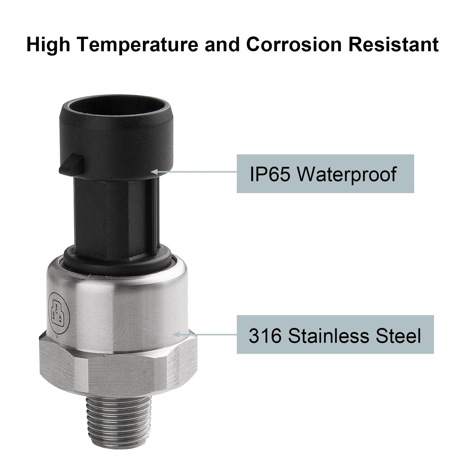 Ronybuy 100 Psi Oil Fuel Pressure Sensor Transducer 1/8" NPT, 316 Stainless Steel, Kit for Fuel, Oil, Air, Water