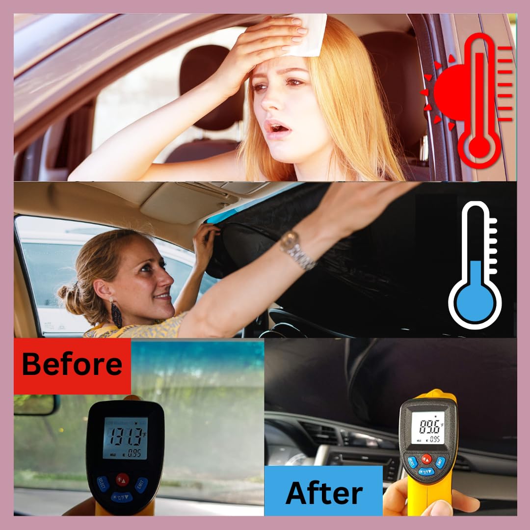 Kinder Fluff Patented Windshield Sun Shade For Tesla S | Oxford Cloth Foldable Car Sun Shield | Thicker Window Shade Fits Tesla
