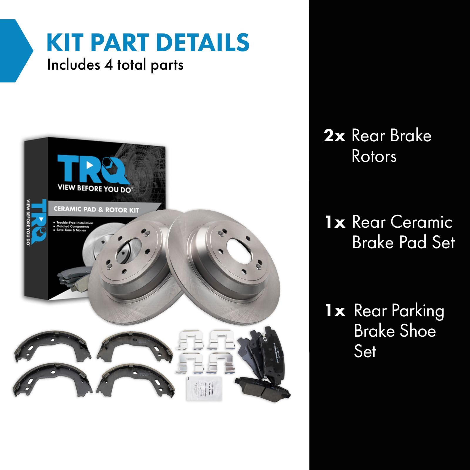 Trq Rear Brake Pad & Rotor Kit Brake Pads Brake Rotor Parking Brake Shoe Set Ceramic Compatible With 2010-2014 Hyundai Genesis