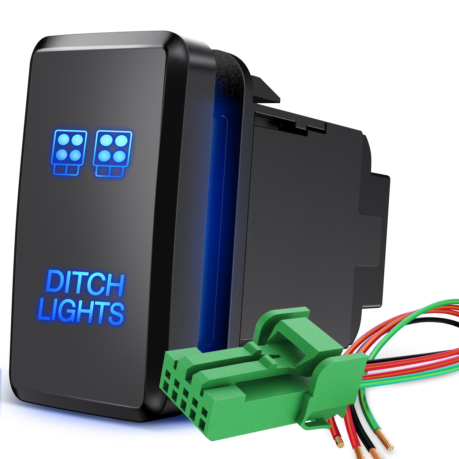 Nilight Ditch Lights Push Button Switch 12V On Off Switch With Connector Wire Kit 1.54'' X 0.83'' Replacement For Toyota Tacoma