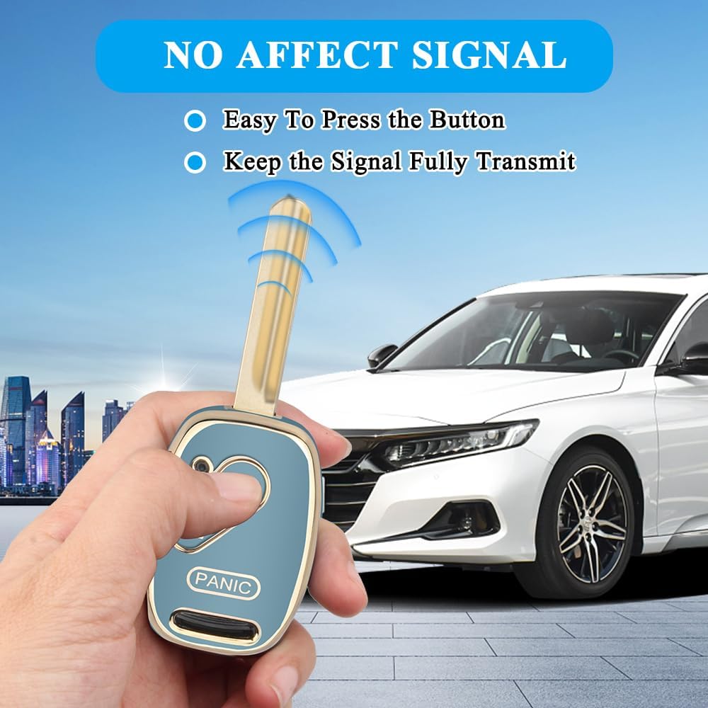 MILD EAST Honda Key Fob Cover with Keychain - 3 Button Smart Remote Case, Blue, High Quality TPU & Leather for Accord, Civic, Pilot, CRV, Odyssey