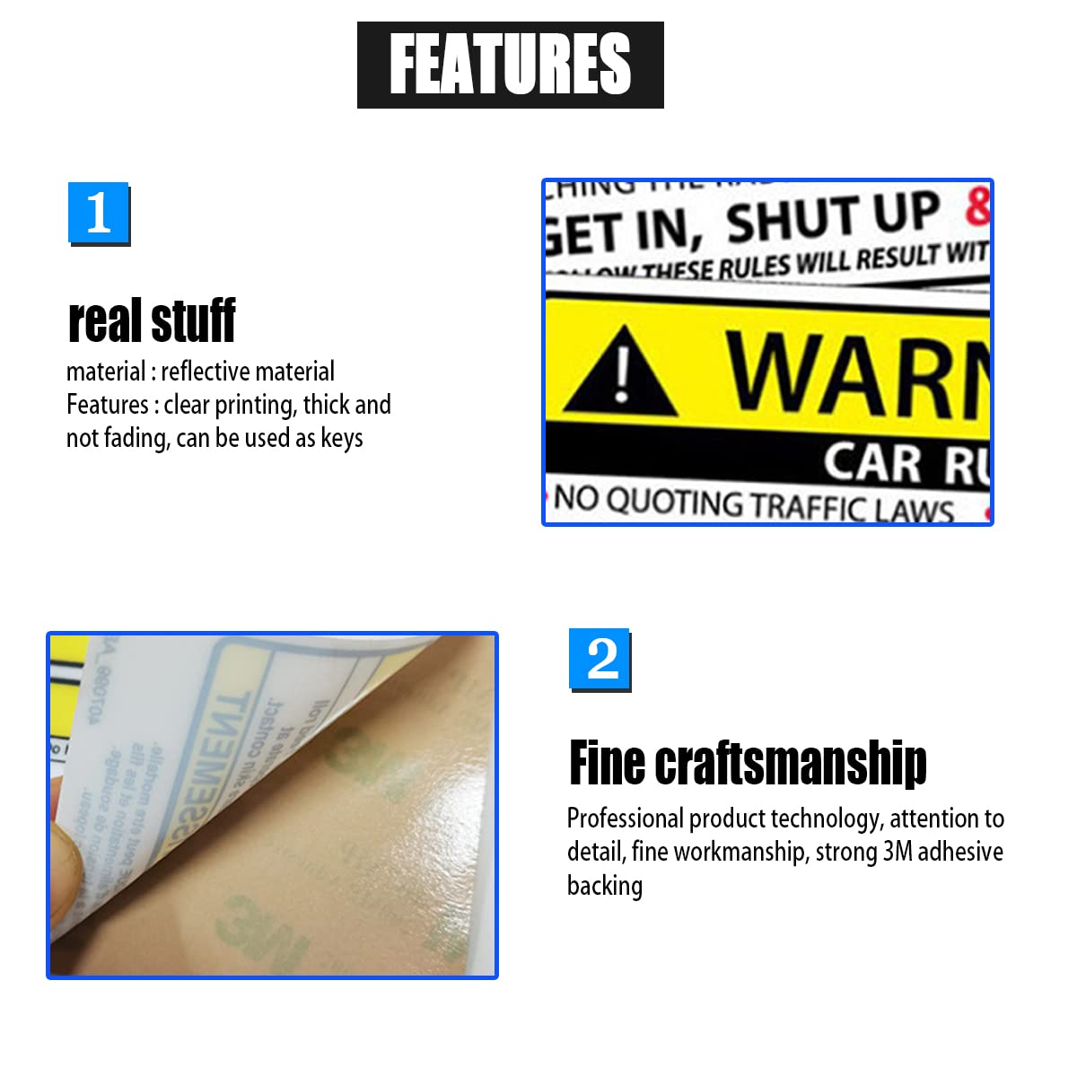 Blilo 2PCS Car Safety Warning Stickers, Vinyl Humor Decals for Truck/Car, Yellow/White, Model Blilo-Eyebrows1