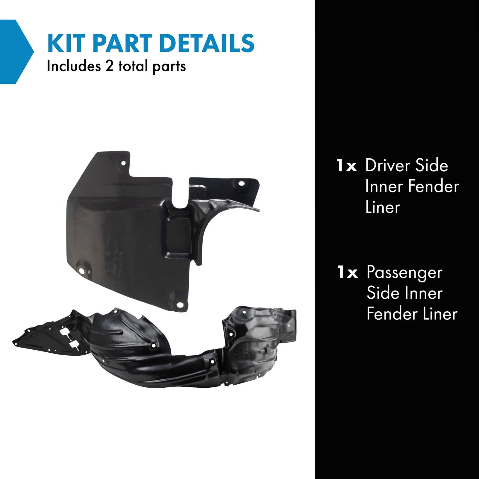 TRQ Inner Fender Liner Set for 2014-2018 Mazda 3, Model BDA14703, Durable Protection