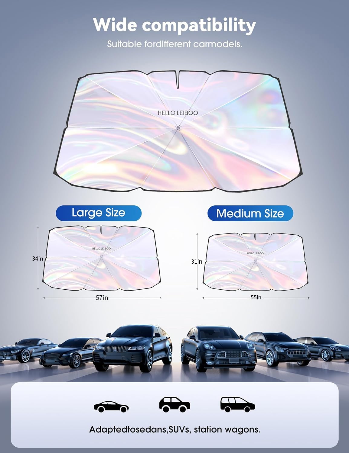 Helloleiboo ??????5 ?????????????? Car Windshield Sun Shade Umbrella, Colorful 360Rotating Foldable Windshield Sun Shade Front W