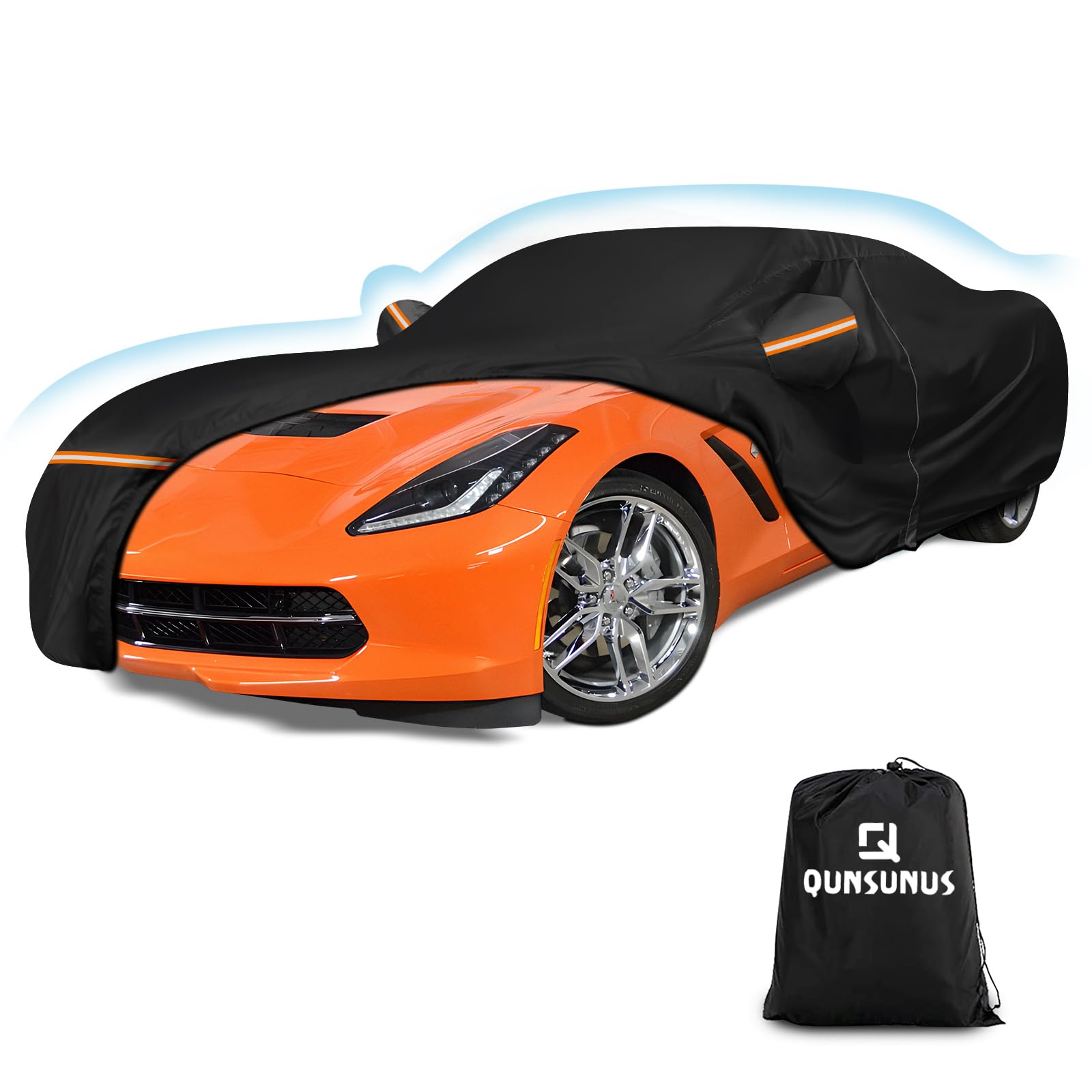 QUNSUNUS Waterproof Car Cover for C7 Corvette 2014-2019, Outdoor Car Covers with Zipper, All Weather Full Exterior Cover with St