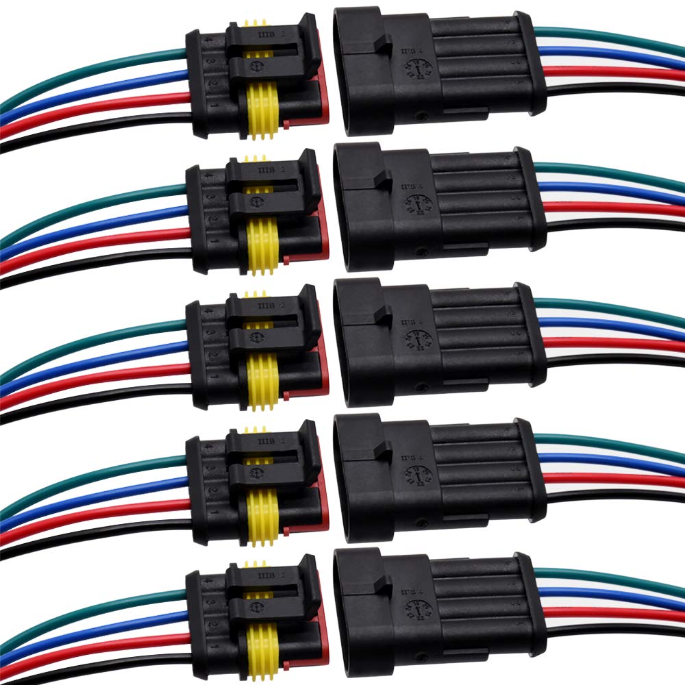 4 Pin Connector Waterproof Connector, Male And Female Way 16 Awg Wire Suitable For Car Truck, Boat And Other Wire Connection 5 K
