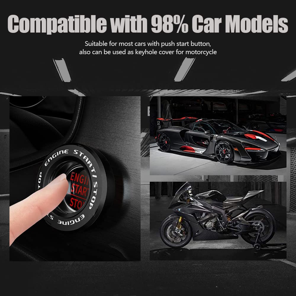 Tybasthe Rotary Push Start Button Cover, Evil Smiley Car Accessories Engine Start Stop Button Cover, Car Stickers Interior Decor, Motorcycle Ignition Key Switch Cover, Black