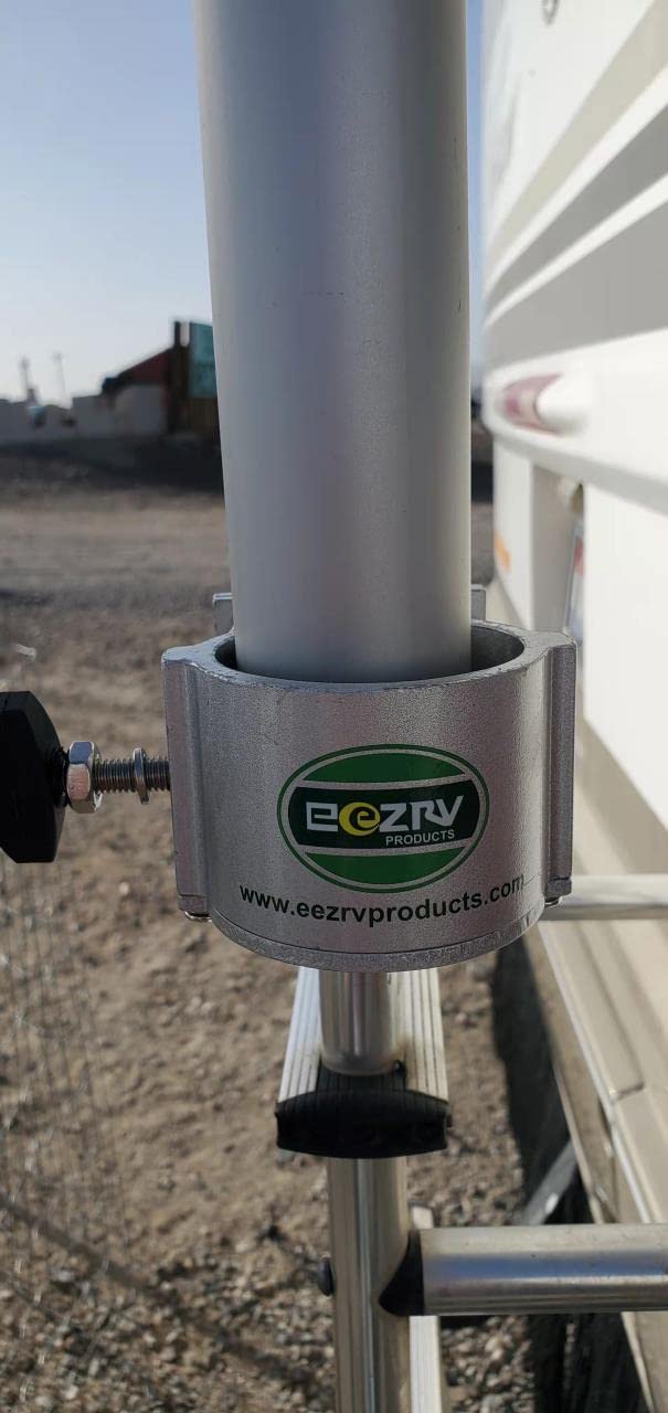 EEZ RV Products Aluminum Flag & Wind Sock Pole Mount for RV Ladders - Adjustable for 2.5" Diameter Poles, Fits 1" Ladder Rails, Compact Design
