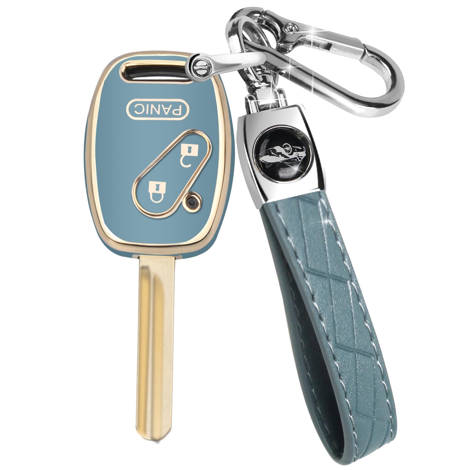 Mild East For Honda Key Fob Cover With Keychain, Car Key Case Shell Protector For Honda Accord 2003-2012 | Civic 2006-2013 | Pilot 2005-2015 Crv Crz Fit Odyssey 3 Buttons Smart Remote Control, Blue