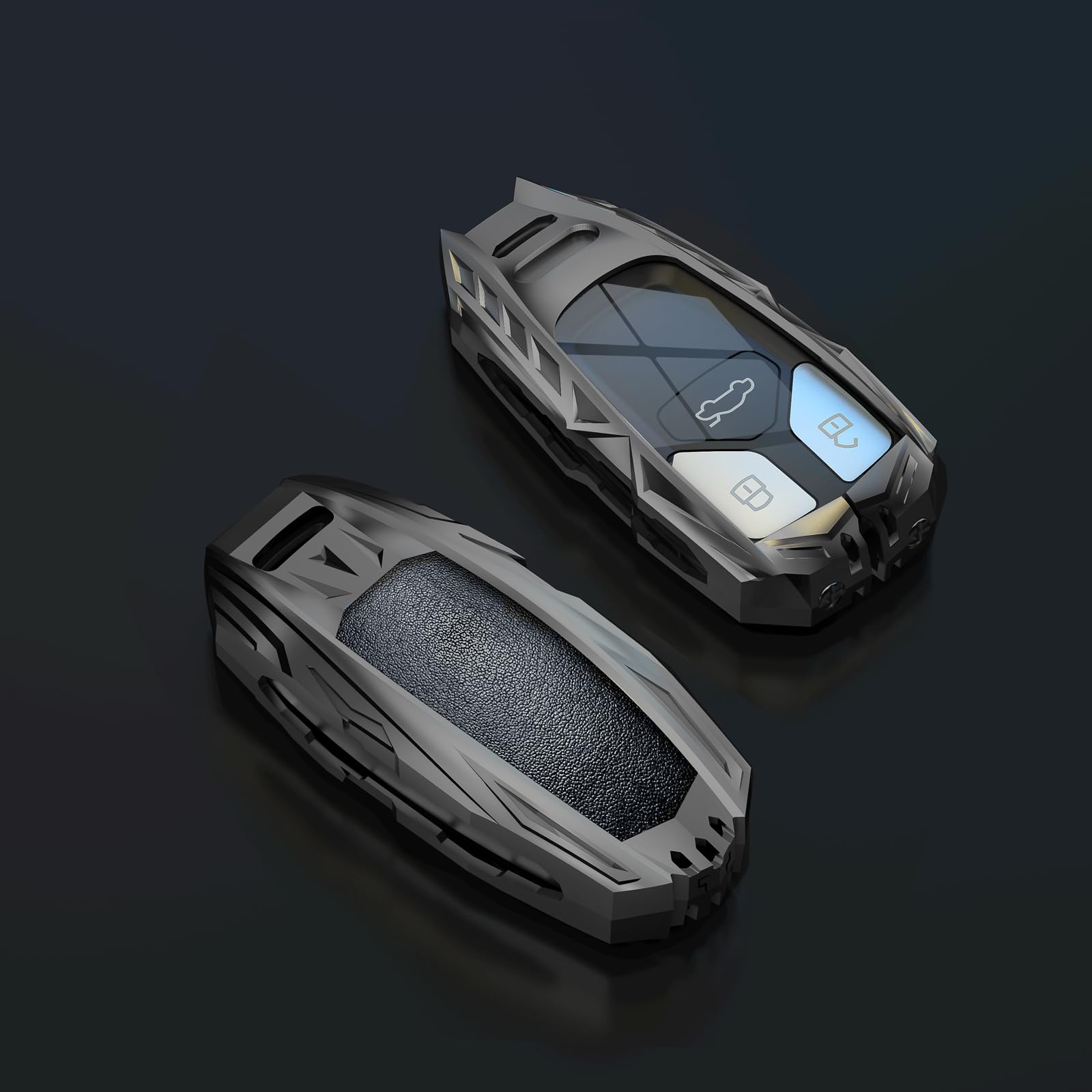 SLAKNOK Audi Key Fob Cover - Stylish Zinc Alloy Protection Case, Gun Color, Compatible with A3 A4 A5 Q5 Q7 TT TTS R8 S4 S5 RS